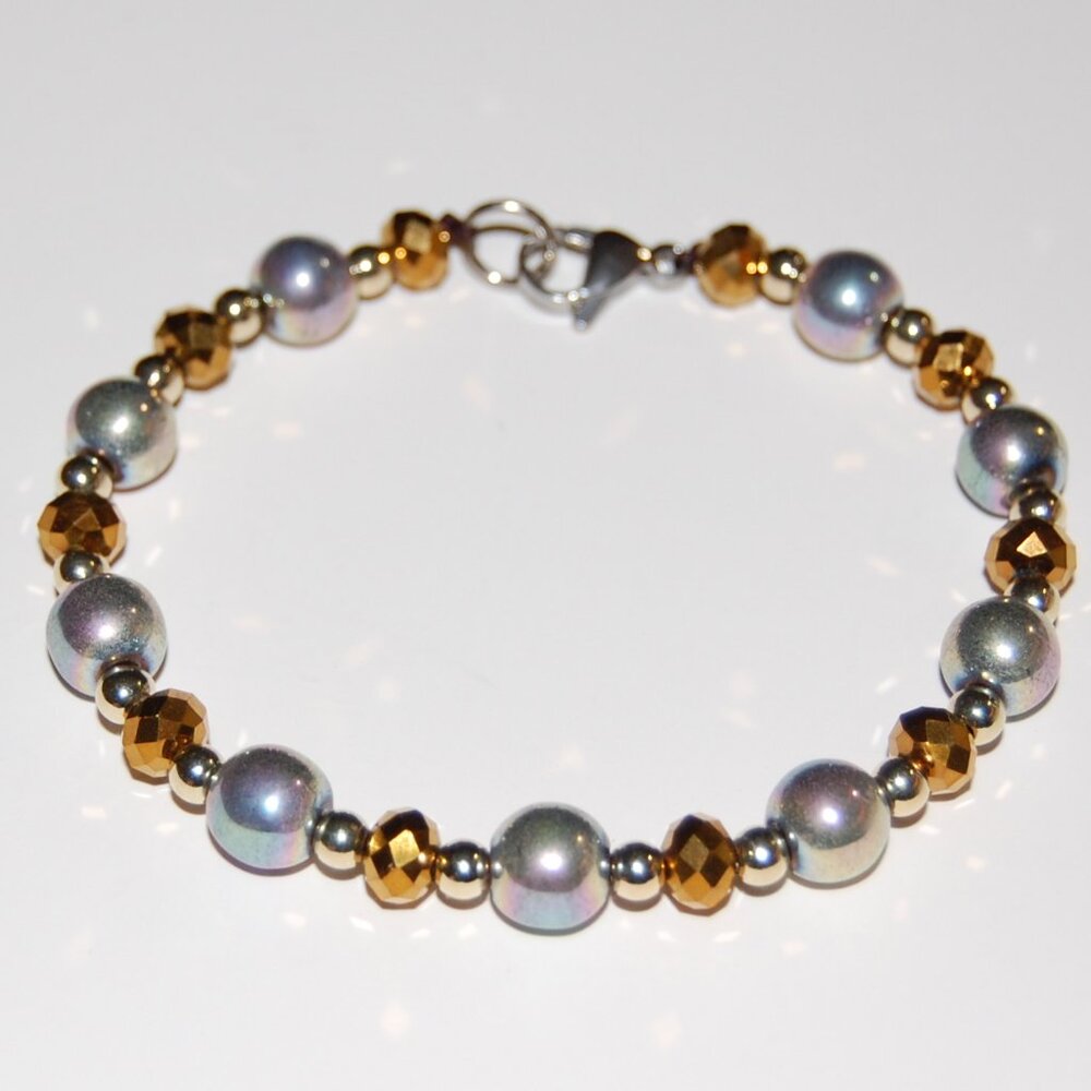 Silver Balls Bracelet,Clasp Closure Bracelet,Silver and Glass Beaded Bracelet